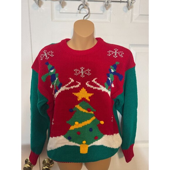 Vintage NOS Adell Barre "Ugly" Christmas Sweater Sz L - Picture 1 of 9